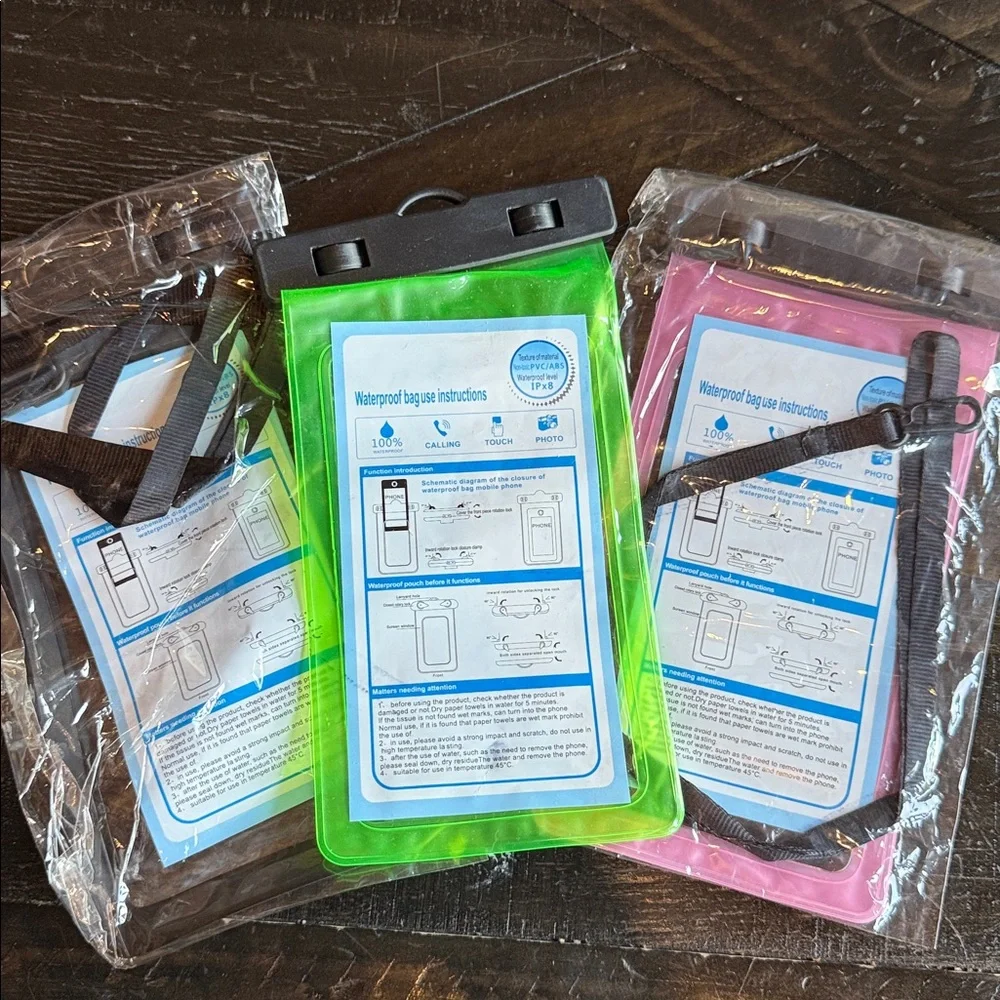 Waterproof Phone Pouches in Pink, Green, and Black